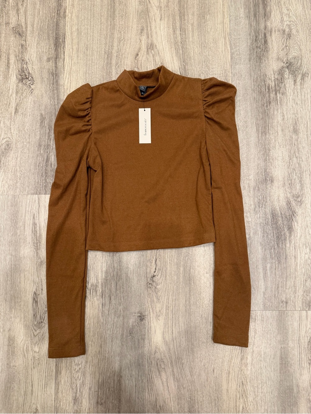 ALYA Brown Puff Sleeve Mock Neck Long Sleeve Top Size Small NWT